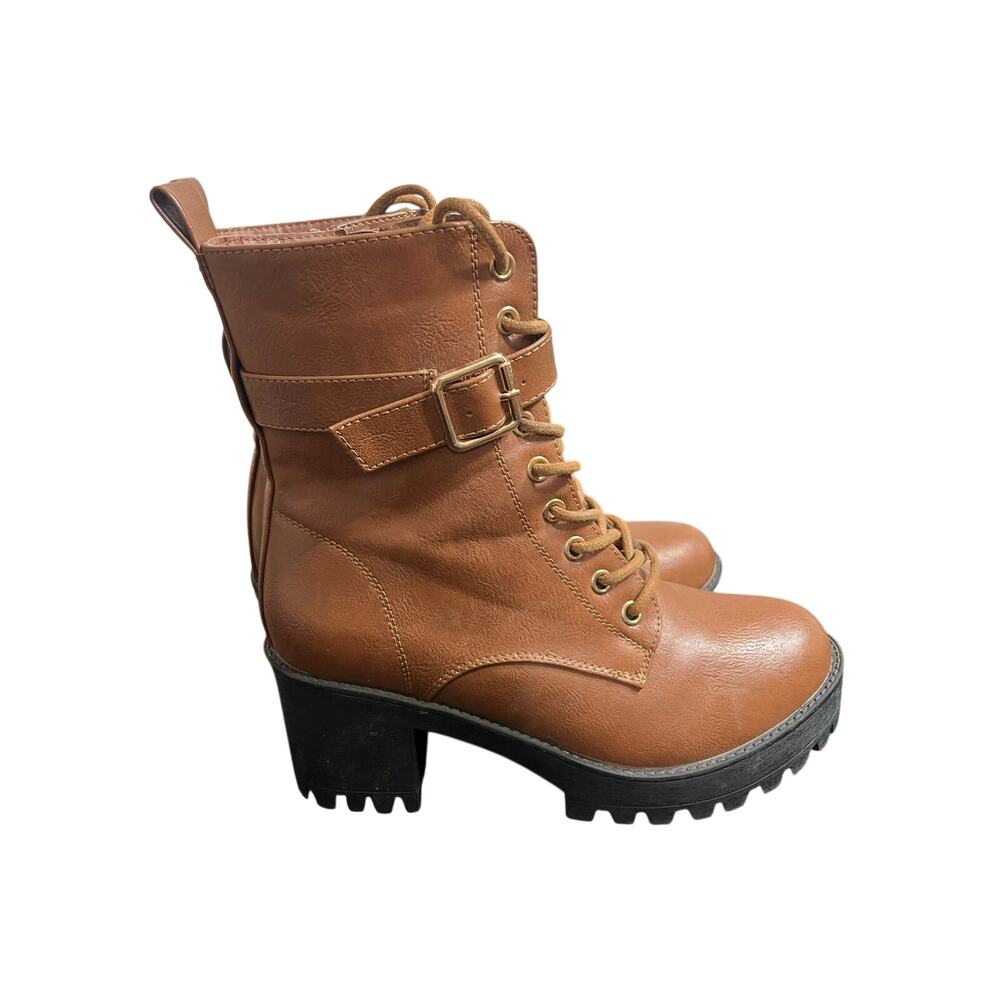 Forever Women Brown Chunky Heeled Combat Boots Size 7